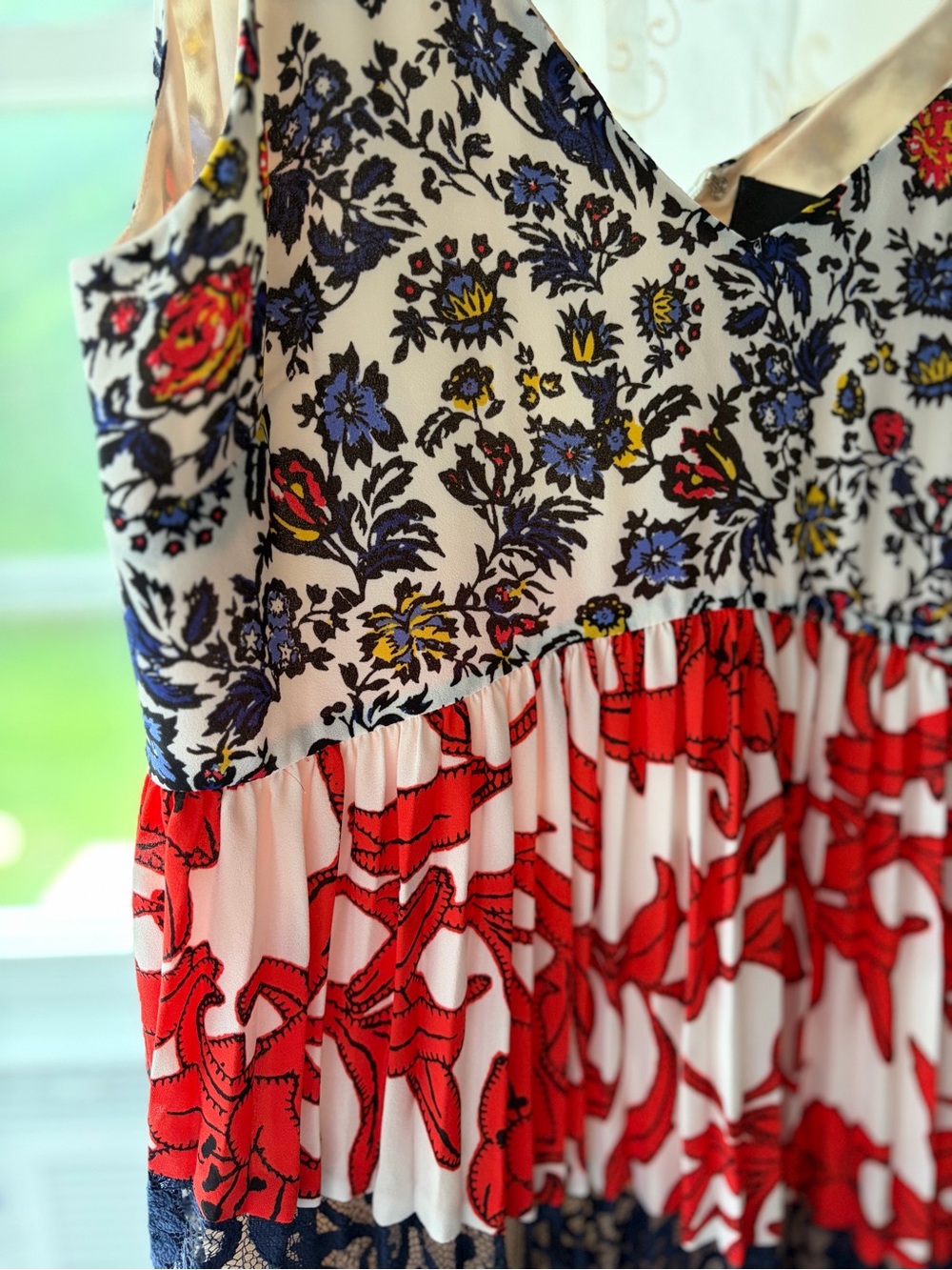 Maeve Floral Lace Colorblock Maxi Dress White/Red/Navy Boho Festival Summer Sz 6 - Picture 4 of 6